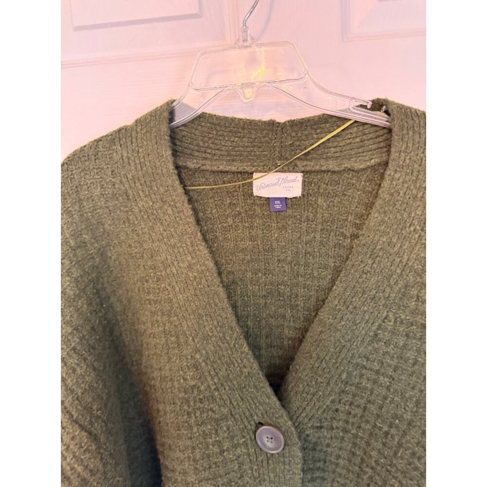 Universal Thread Green Waffle Knit Button Down Long Sleeve Sweater XXL - Picture 2 of 7